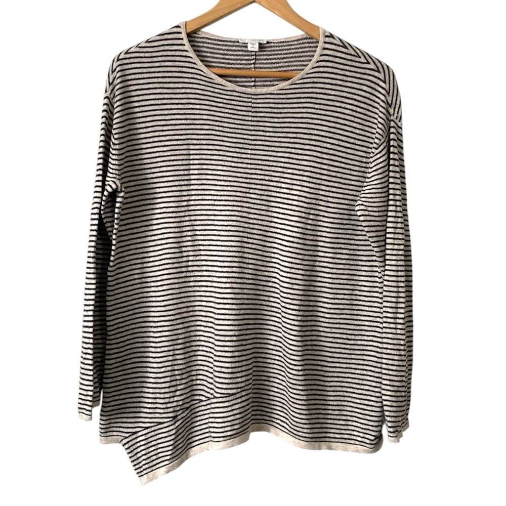 Pure Jill J. Jill Black White Cotton Cashmere Striped asymmetrical hem Sweater S - Picture 1 of 10